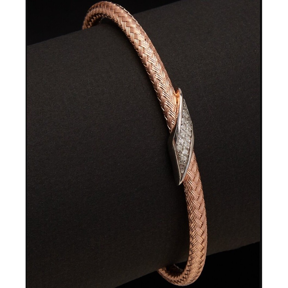 18k Over Silver 0.16 Ct. Tw. Diamond Bangle Bracelet In Gold OS